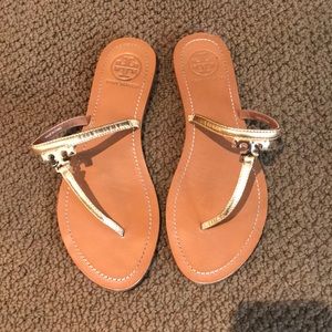 Tory Burch Gold Flip Flop Sandals
